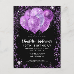 Carte Postale Glam Black Violet Violet Parties scintillant Ballo