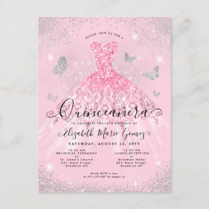 Carte Postale Glam Blush rose Parties scintillant argent Gown Qu