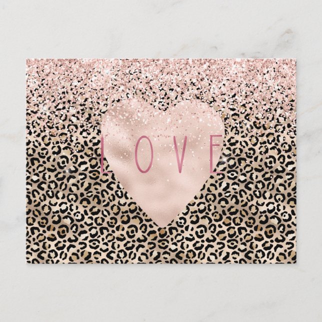 Carte Postale Glam Gold Empreinte de léopard rose Parties scinti (Devant)