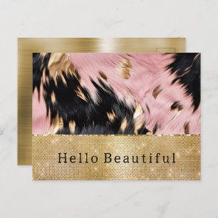 Carte Postale Glam Gold Sparkle Rose Black Cowhide