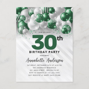 Carte Postale Glam Green Silver Balloon Parties scintillant 30e 