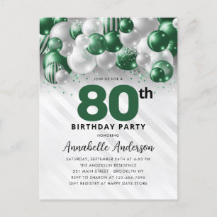 Carte Postale Glam Green Silver Balloon Parties scintillant 80e