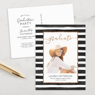Carte Postale Glam Rose Gold Photo Graduation Party Invitation