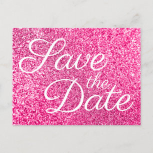 Carte Postale Glam Rose Pailleté Photo Enregistrer la Date