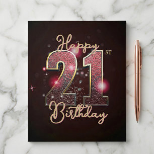 Carte Postale Glam Rose Serpent Doré Pailleté 21ème Anniversaire