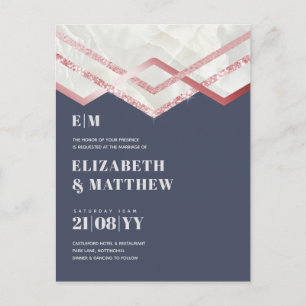 Carte Postale Glam Rosegold DECO Mariage Inviter Modern Chic