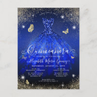 Glam Royal Blue Gold Parties scintillant Gown Quin