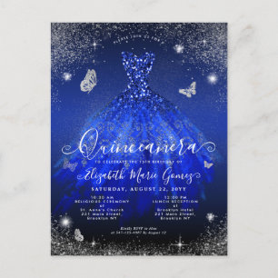 Carte Postale Glam Royal Blue Silver Parties scintillant Gown Qu