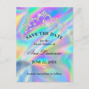 Carte Postale Glamour Faux holographique Save The Date Sweet 16