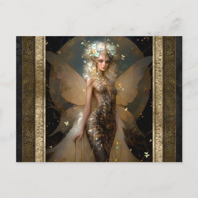 Carte Postale Glamour Gold Fairy Girl Imaginaire Art (Devant)