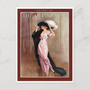 Carte Postale Glamour Vintage Edwardian Womanin rose
