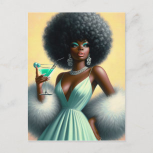 Carte Postale Glamour vintage : Vert Mint Afro Blanc