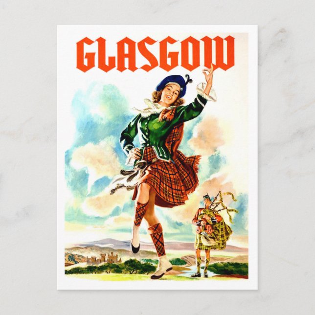 Carte Postale Glasgow, fille dansante en costume national, vinta (Devant)