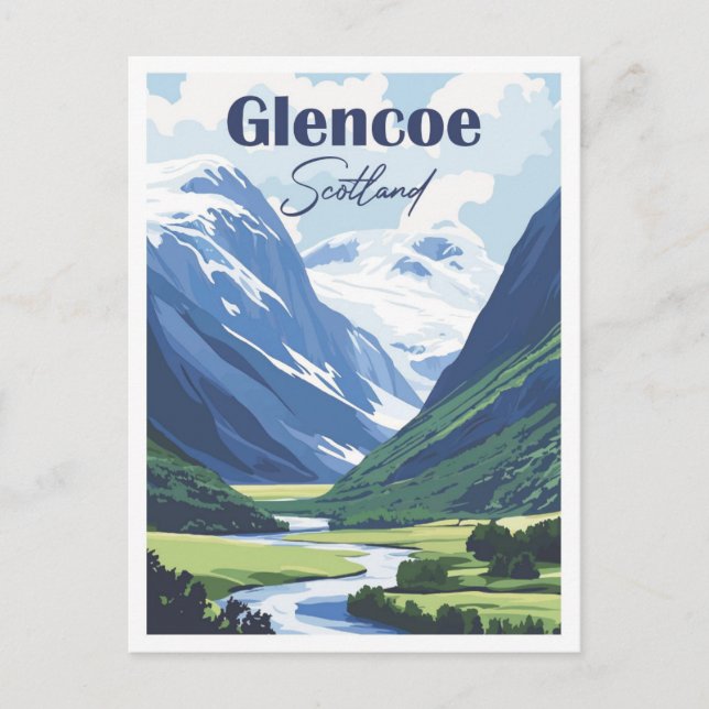 Carte Postale Glencoe Scotland Art Travel Place illustration (Devant)