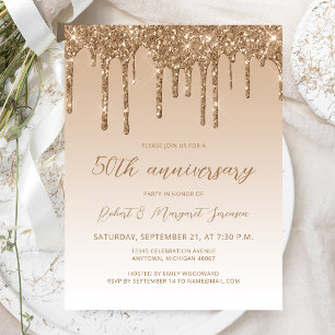 Carte Postale Glitter Drip Or 50e Anniversaire Script
