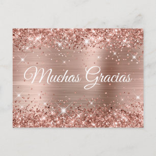 Carte Postale Glitterature Rose or huile Quinceañera Muchas Grac