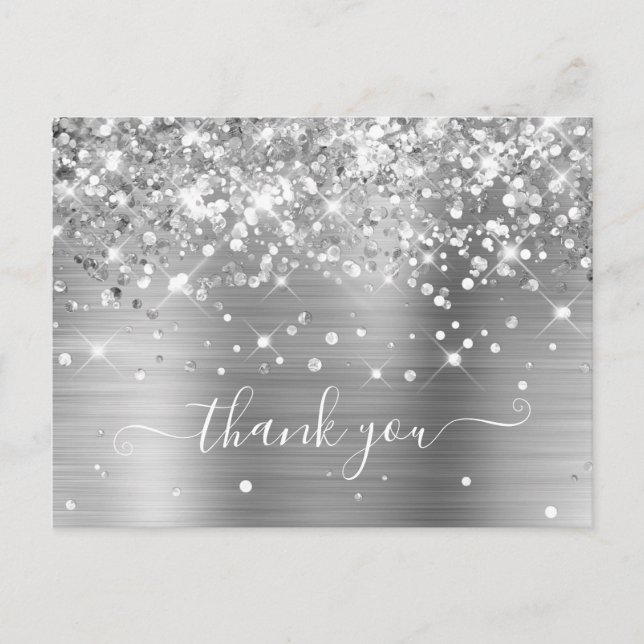 Carte Postale Glittery Silver Foil Moderne Fille Merci (Devant)