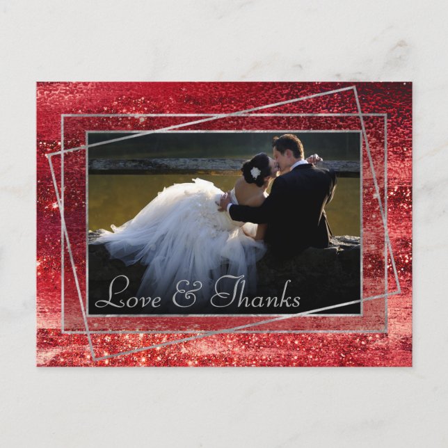 Carte Postale Glitzy Foil | Henna Crimson Red Photo Thank You (Devant)