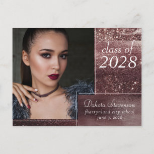 Carte Postale Glitzy Foil   Rose Gold Blush Grad Photo Merci