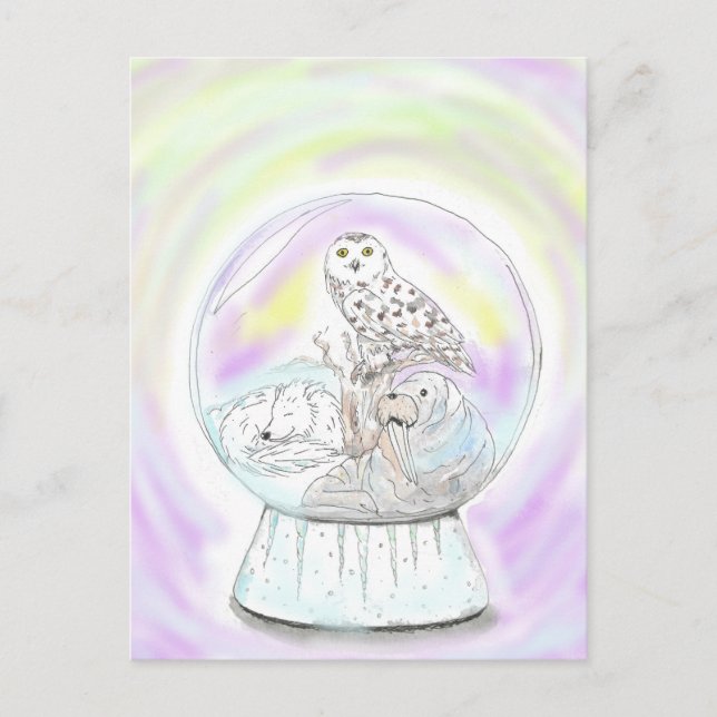 Carte Postale Globe De Neige Des Animaux Artiques (Devant)