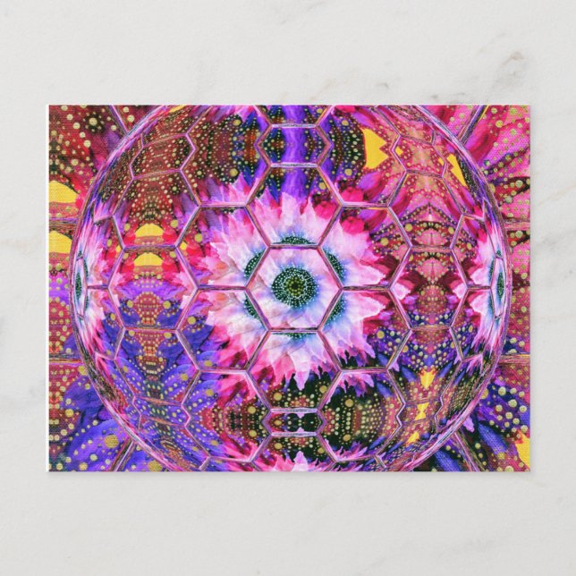 Carte Postale globe hexadécimal fleuri aux couleurs rose et viol (Devant)