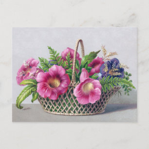 Carte Postale Gloxinia et les fougères en Panier Vintage Victori