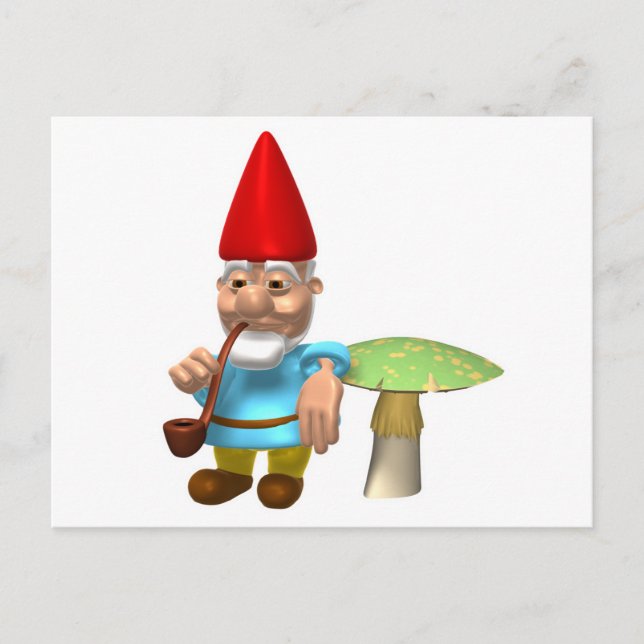 Carte Postale gnome appuyé sur un champignon (Devant)