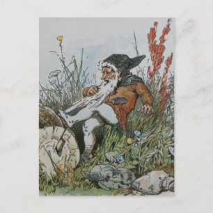 Carte Postale Gnome avec sa barbe prise sur un journal