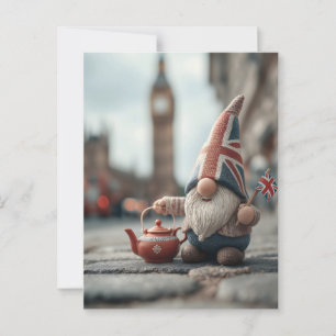 Carte Postale Gnome britannique avec Casquette Union Jack et thé
