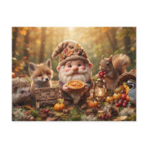 Gnome d'automne avec des animaux et une tarte de T