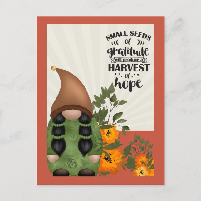 Carte Postale Gnome de gratitude de récolte d'automne (Devant)