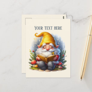 Carte Postale Gnome de lecture mignon personnalisable