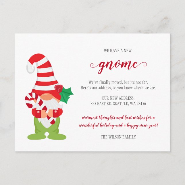 Carte Postale Gnome de Noël mignon Nous avons déplacé vacances e (Devant)