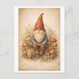 Carte Postale Gnome de style vintage sur une bûche