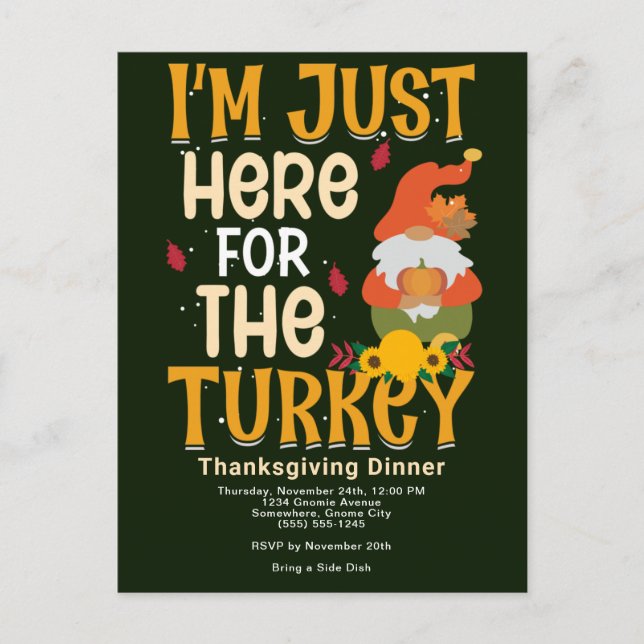 Carte Postale Gnome Ici Pour Turquie Dîner D'Action De Grâce (Devant)