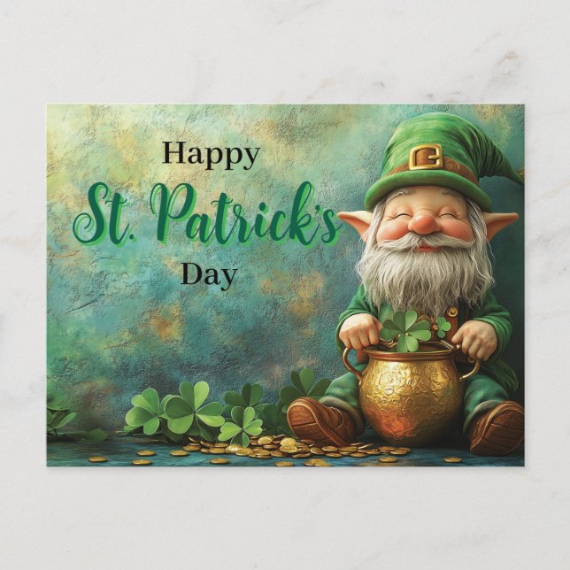 Carte Postale Gnome Leprechaun et Pot of Gold St. Patrick's Day (Devant)