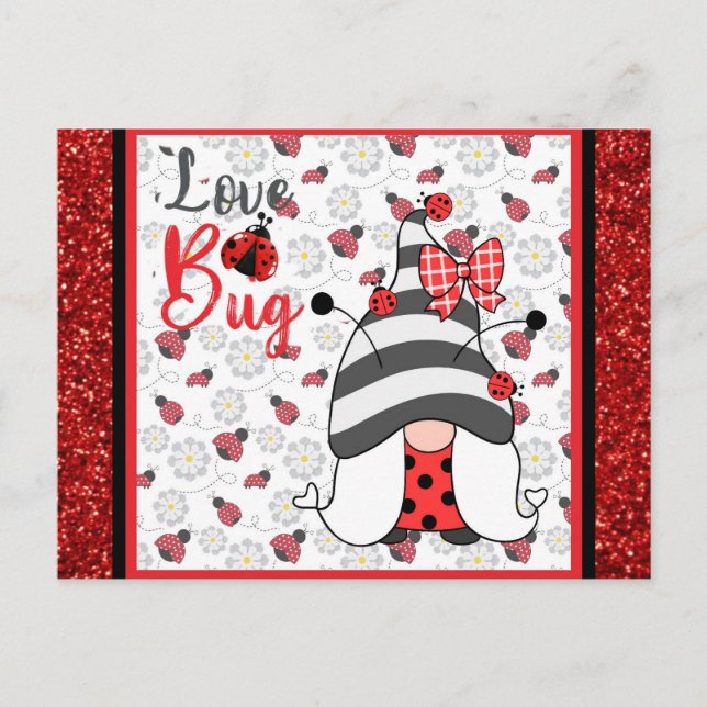 Carte Postale Gnome mignonne Amour Bug Ladybug Valentines Day (Devant)