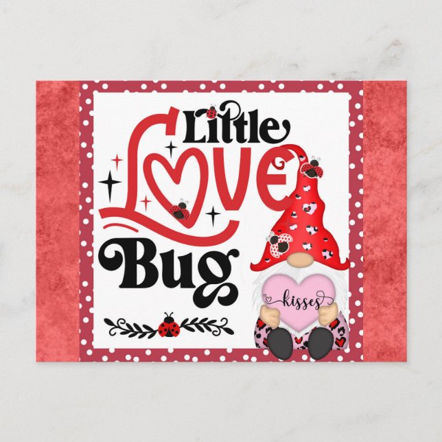 Carte Postale Gnome mignonne Little Love Bug Ladybug Valentines  (Devant)
