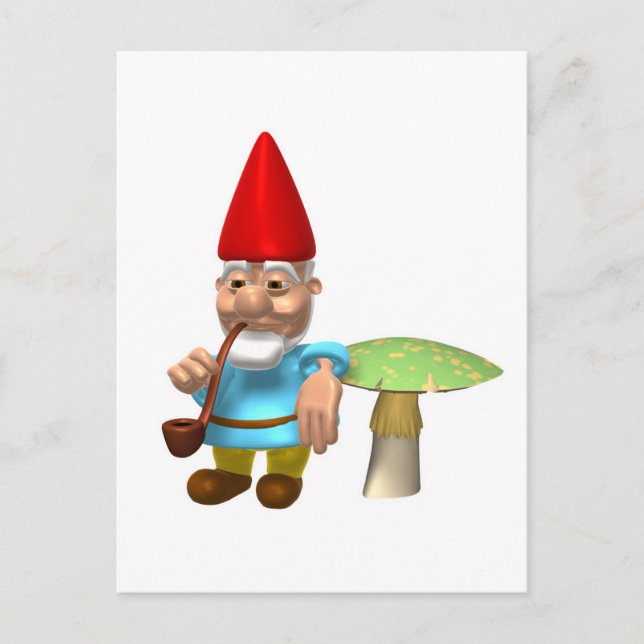Carte Postale gnome penché sur le champignon (Devant)