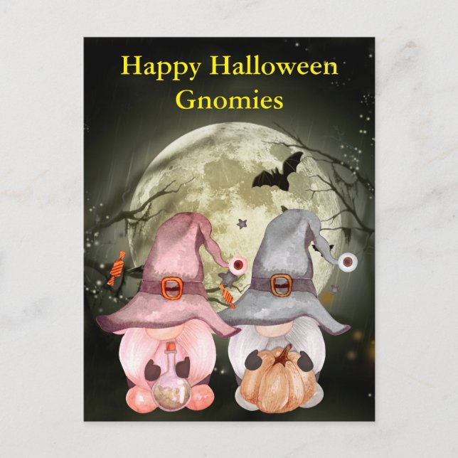 Carte Postale Gnome sorcières Pleine lune heureux Halloween (Devant)