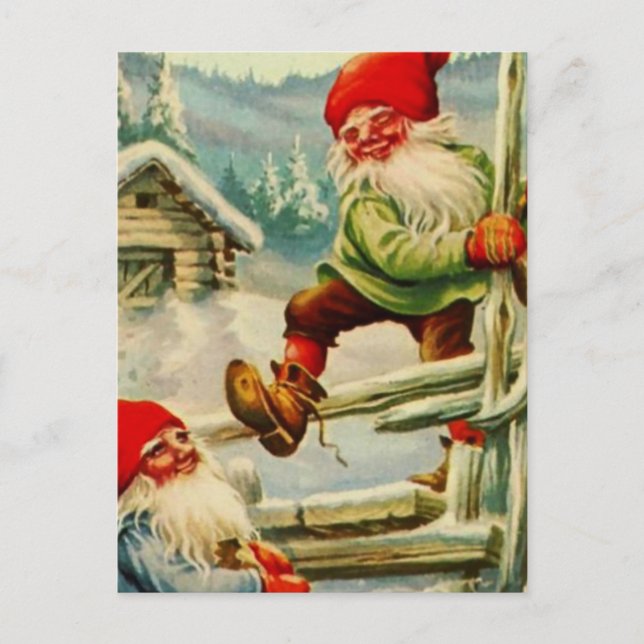 Carte Postale Gnomes "Au-dessus de la clôture en bois" par Jenny (Devant)