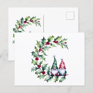 Carte Postale Gnomes de Noël sur Holly Berry Twig