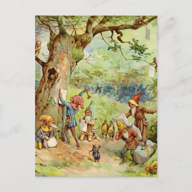 Carte Postale Gnomes, elfes et fées dans la Forêt Magique (Devant)