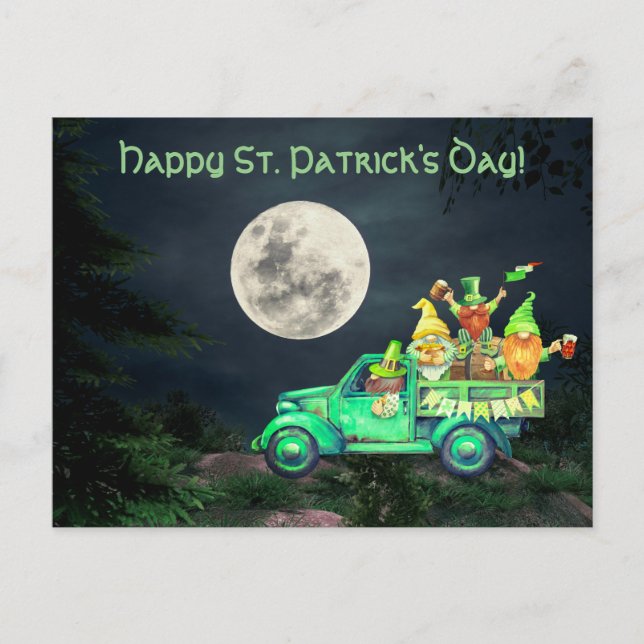 Carte Postale Gnomes irlandais et Pleine lune Saint Patrick's Da (Devant)