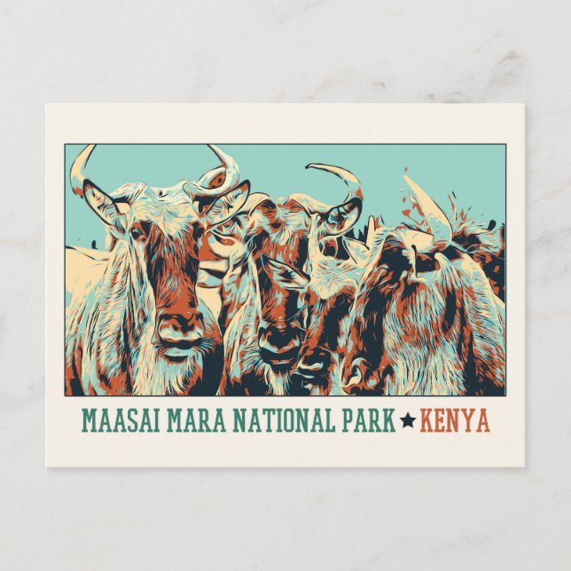 Carte Postale Gnus in Massai Mara National Park, Kenya (Devant)