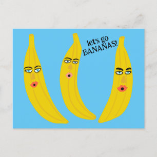 Carte Postale GO BANANAS Funny Mignonne Fête Whimsical Personnal