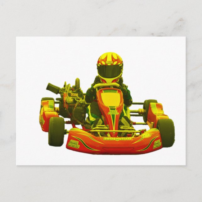 Carte Postale Go Kart Racer en jaune (Devant)
