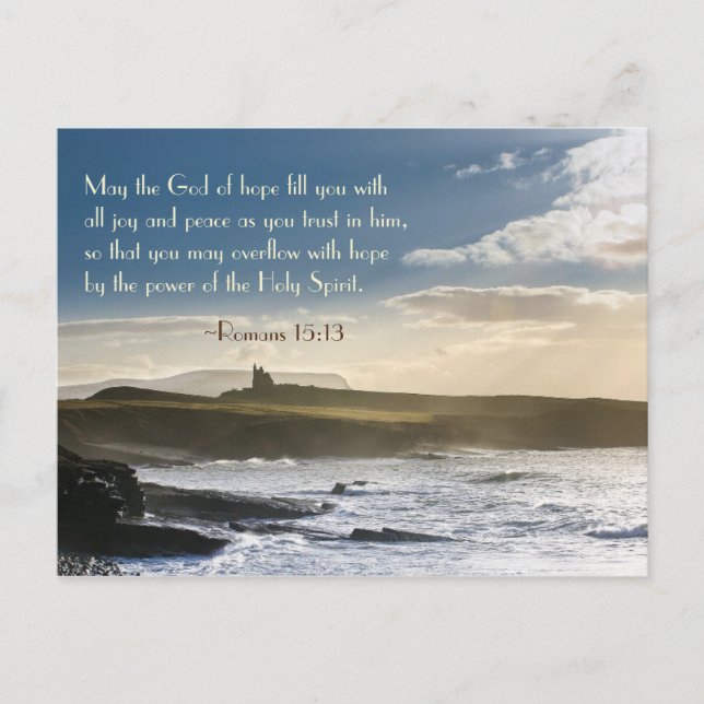 Carte Postale God of Hope, Romains 15:13 Bible Verse, Côte d'Irl (Devant)