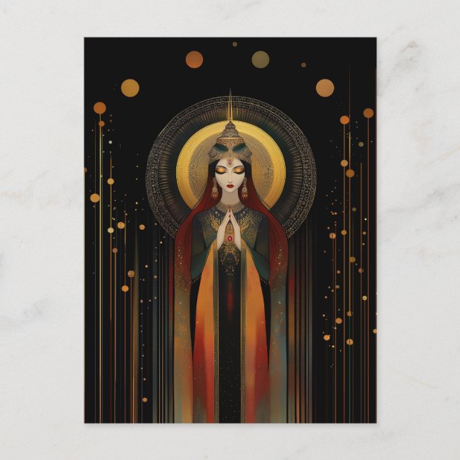 Carte Postale Goddess celtique Brigid Arc-en-ciel Gold Black Art (Devant)