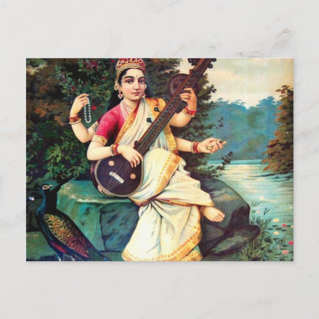Carte Postale Goddess Saraswati By Raja Ravi Varma (Devant)
